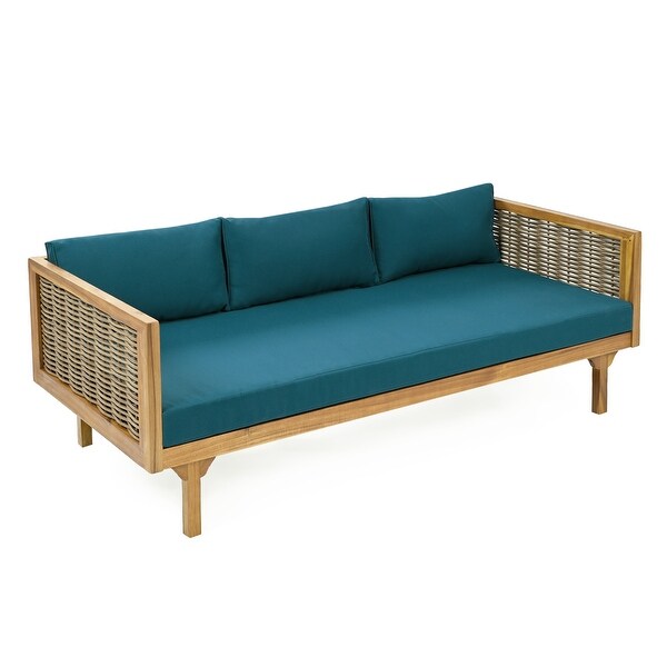 Aidan Farmhouse Outdoor 3 Seater Daybed with Fabiric Cushion by Christopher Knight Home