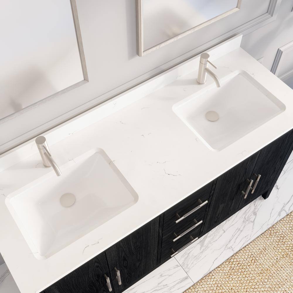 ART BATHE Vienna 60 in. W x 22 in. D Bath Vanity in Espresso Diamond Quartz Top with White Sink Power Bar and Drawer Organizer VA60ES