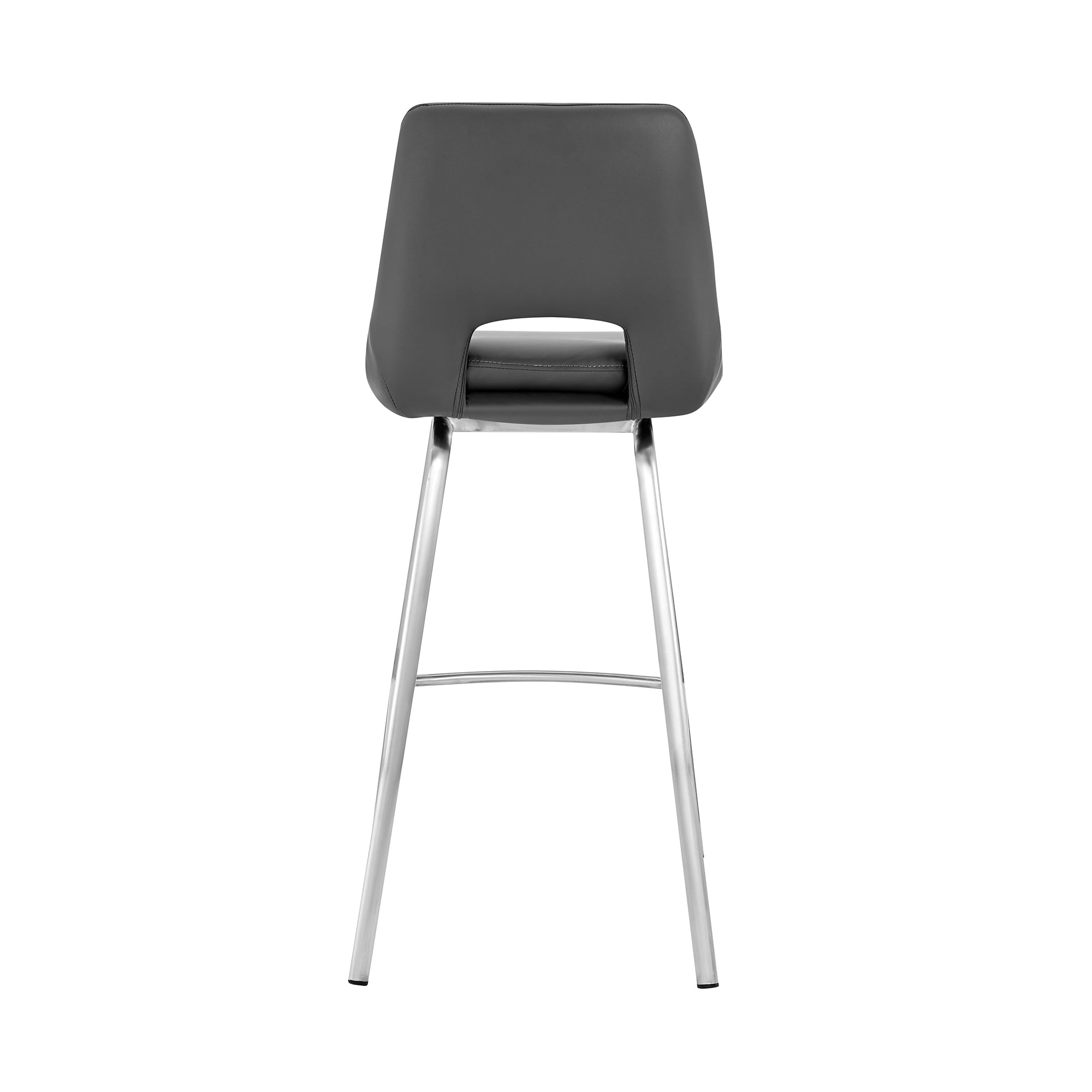 Carise Gray Faux Leather and Brushed Stainless Steel Swivel 30 Bar Stool