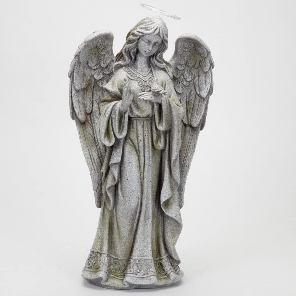 Bits and Pieces - Solar Garden LED Angel of Peace Statue with Light-Up Halo 21 Inches Tall - Beautiful Garden Sculpture Garden Décor Polyresin Statue Yard Art