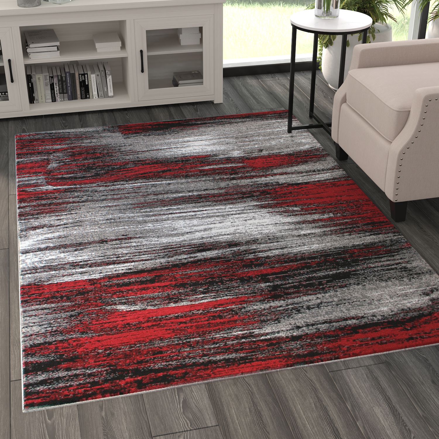 Masada Rugs Masada Rugs Trendz Collection 5'x7' Modern Contemporary Area Rug in Red， Gray and Black - Design Trz863