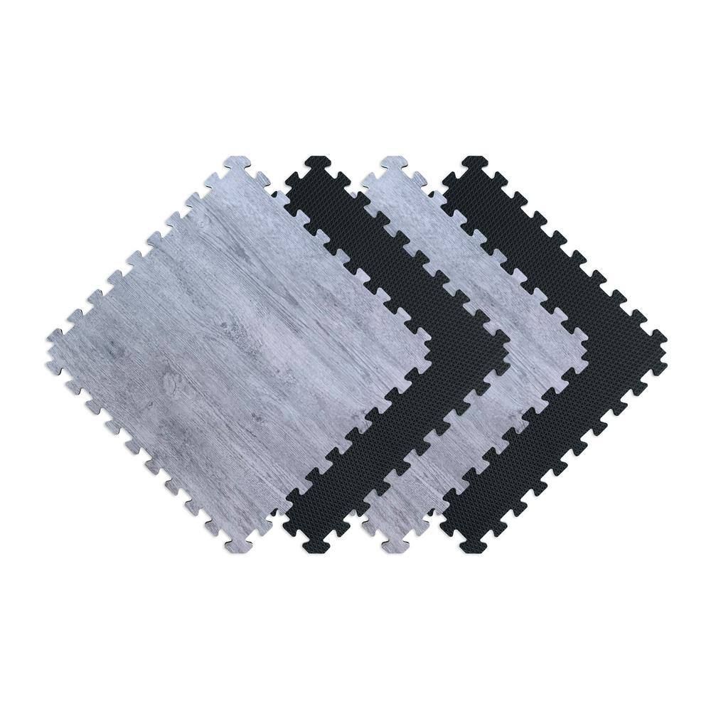 Norsk Reversible Stone GrayBlack Faux Wood 24 in. x 24 in. x 0.47 in. Foam Mats (4-Pack) 340247