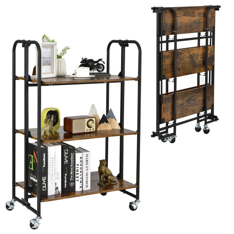 3 tier Plant Stand  Particleboard and Iron Frame Display Stand  Mini Portable Kitchen Serving Cart With Storage Shelves