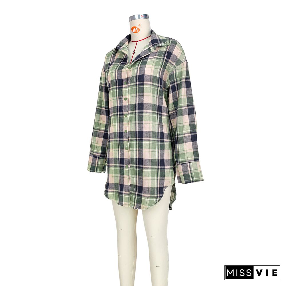 Button Up Casual Vintage Plaid Blouse Shirt Dresses