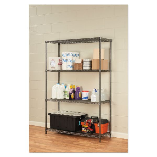 Alera Wire Shelving Starter Kit， Four-Shelf， 48w x 18d x 72h， Black Anthracite