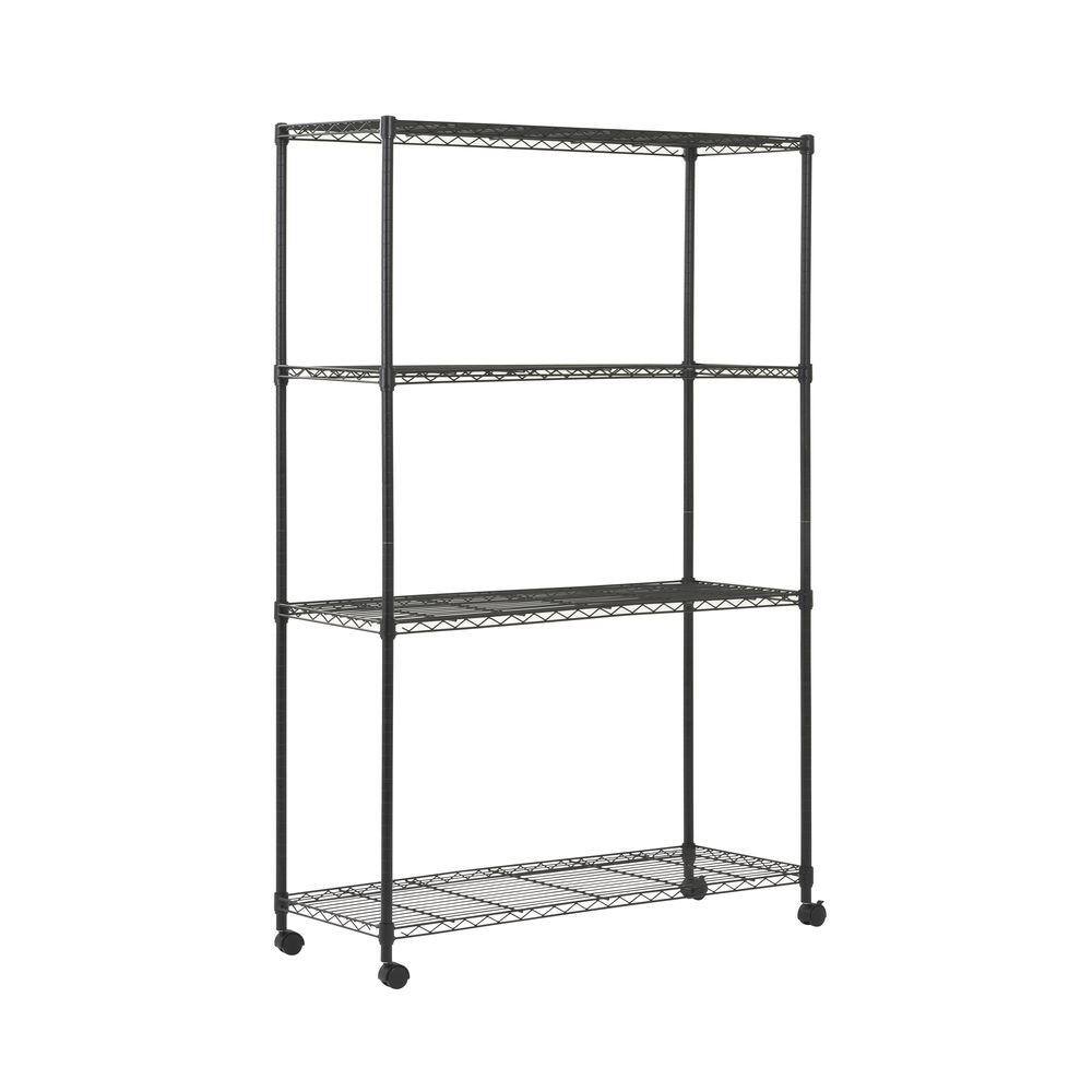 Sandusky 4-Tier Rolling Steel Garage Storage Shelving Unit in Black (48 in. W x 72 in. H x 28 in. D) MWS481872