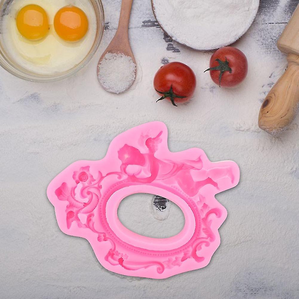 European Angel Photo Frame DIY Silicone Mold Fondant Chocolate Mould Cake Baking Decor ToolPink