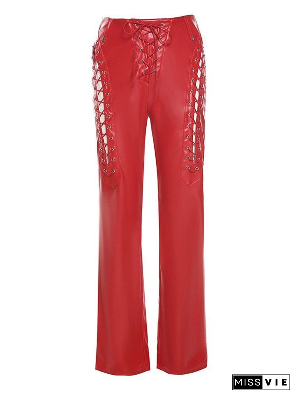 Cutout Lace Up Pu Leather Pants