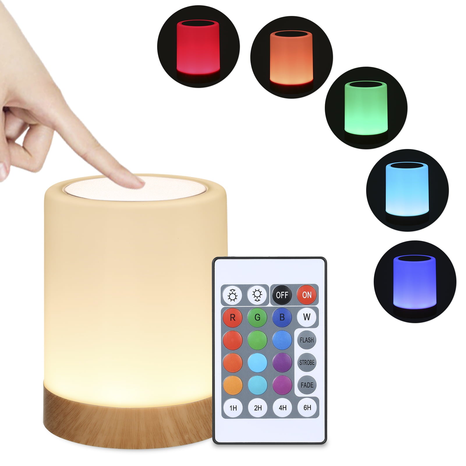 Night Light Touch Sensor Lamp Mini Bedside Table Lamp with Remote, 16 Colors RGB, USB Rechargeable, Portable Dimmable LED Night Light for Bedroom, Living Room