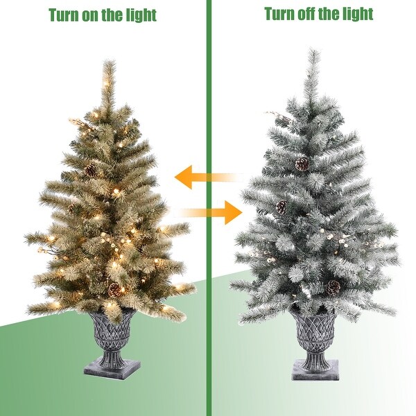 4Ft PreLit LED Artificial Flocked Pine Christmas Tree Potted (Set of 2)