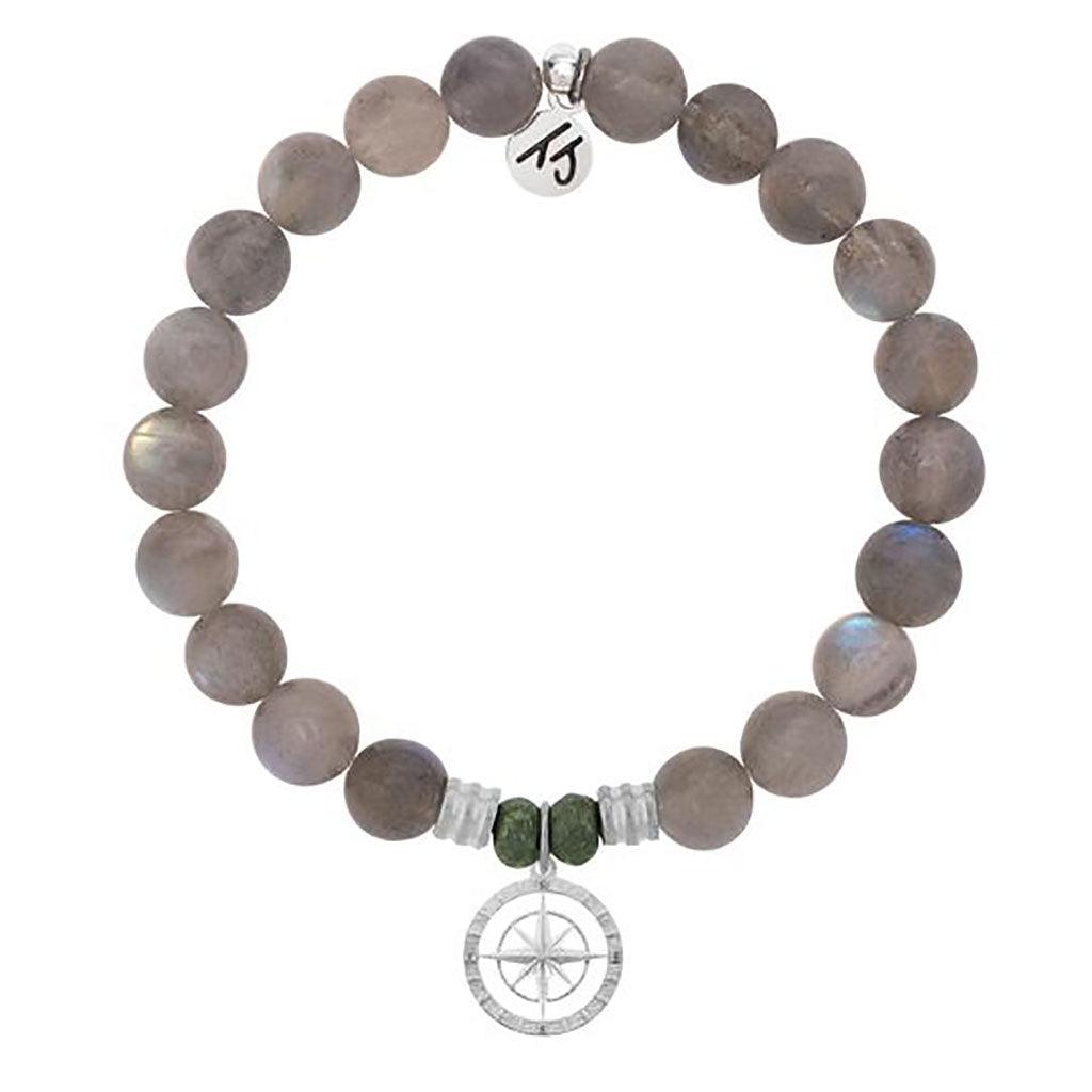 T. Jazelle  Labradorite Stone Bracelet with Compass Rose Sterling Silver Charm