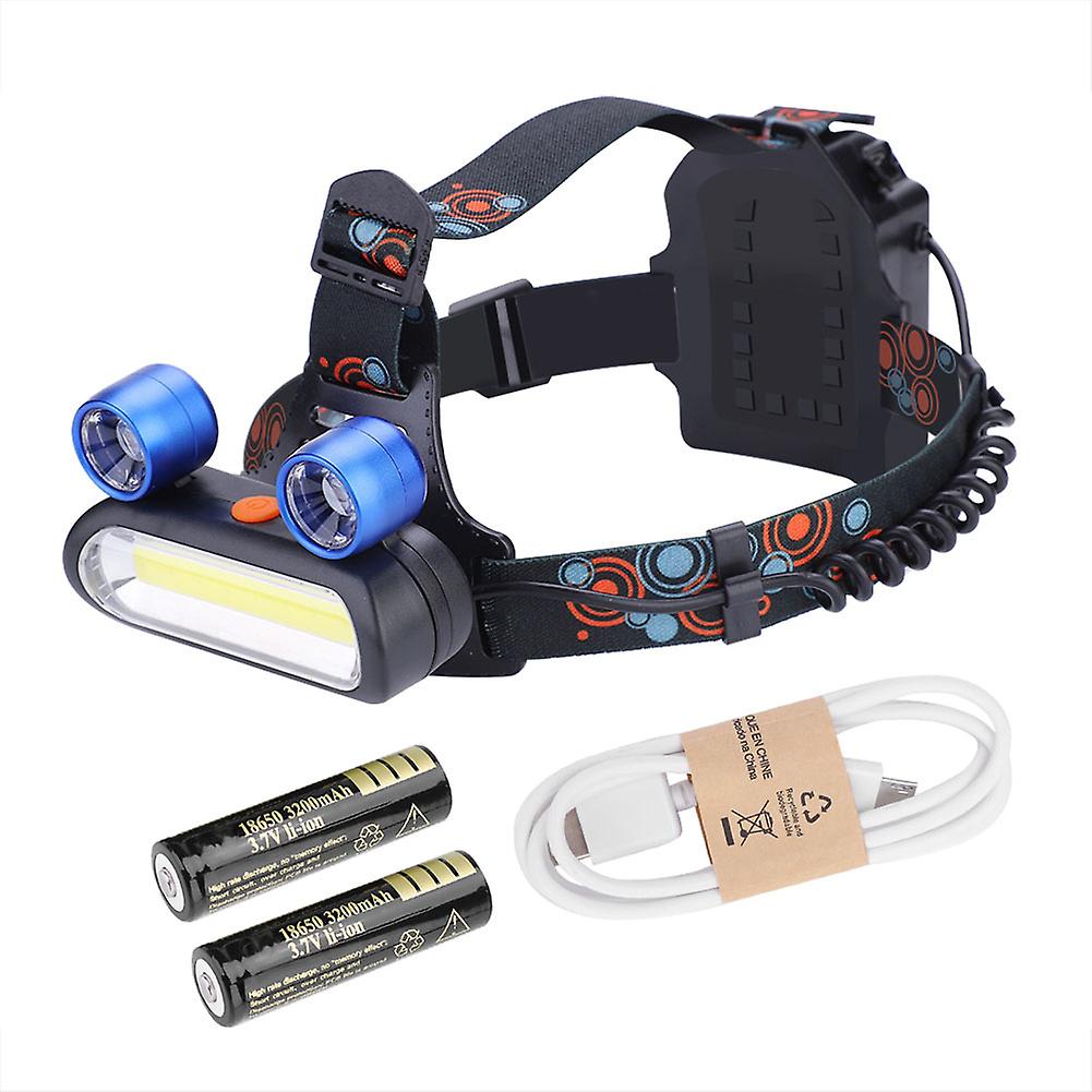 150000lm 2*led Cob Rechargeable 2*18650 Headlamp Head Usb Light Torch (blue)