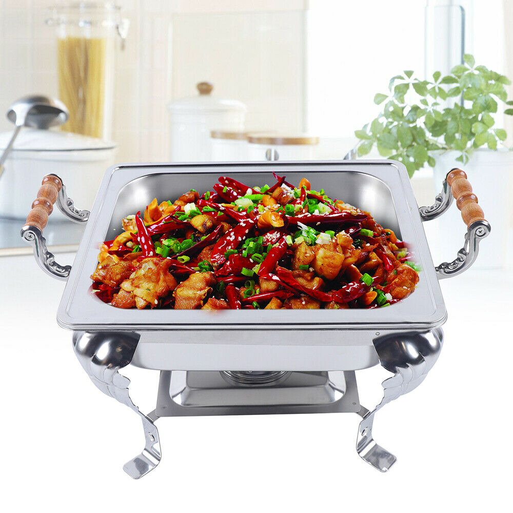 OUKANING Chafing Dish Half Size Food Warmer Stainless Steel Container with Wooden Handle