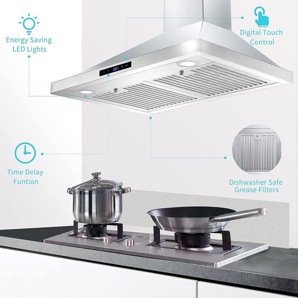 Flynama 30 in 700 CFM Wall Mount Conveitible Range Hood in Silver with 3Speed Stove Vent