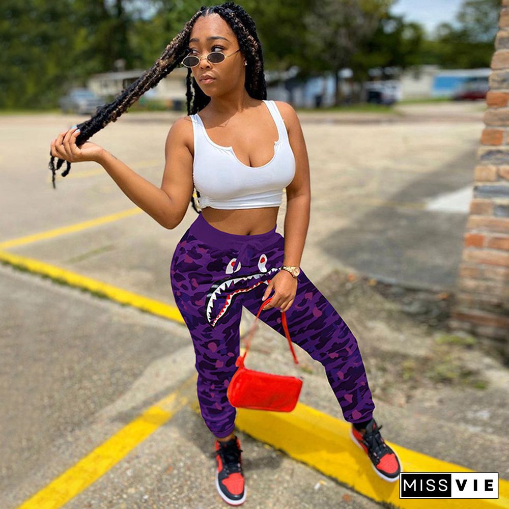 High Waist Hip Hop Camouflage Print Long Cargo Pants