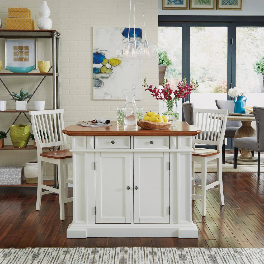 HOMESTYLES Americana White Kitchen Island with Seating 5002-948