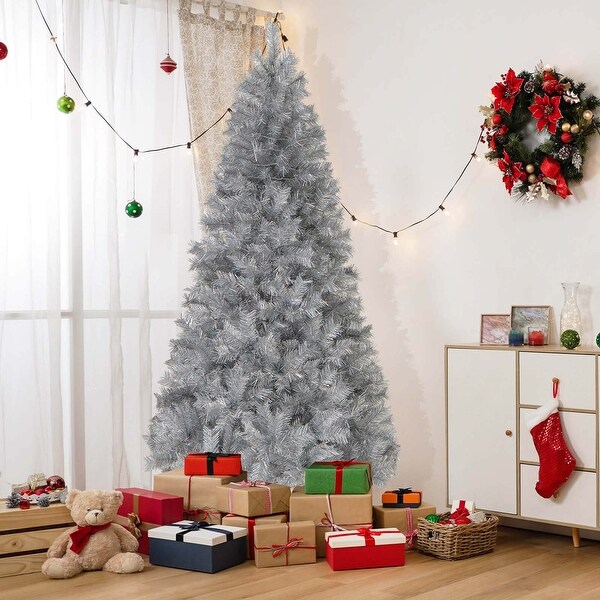 5/6/7 FT PreLit Silver Tinsel Christmas Tree Artificial Xmas Tree