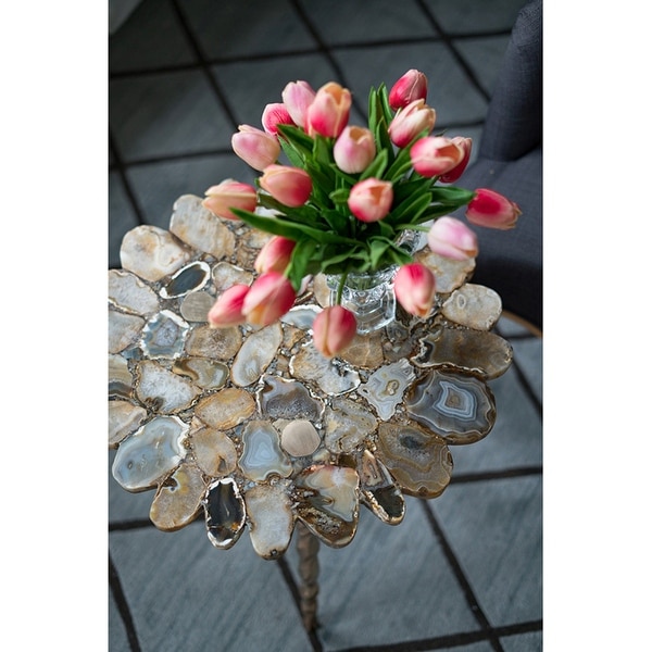 Gold Agate and Brass Inlay with Twisted Legs Side Table