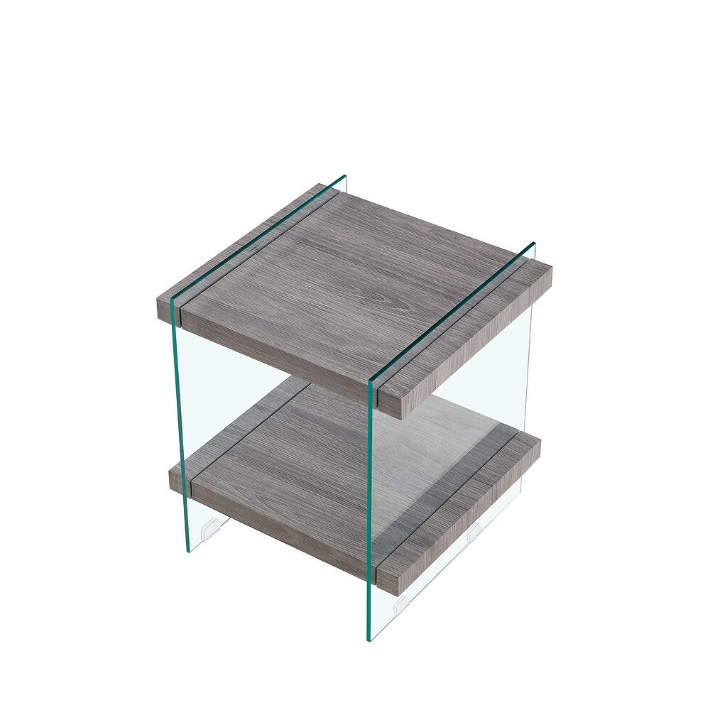 2 Tier Square Clear Sofa Side Table with Dual Shelves Modern Glass Nightstand End Table Side Table for Living Room  Bedroom