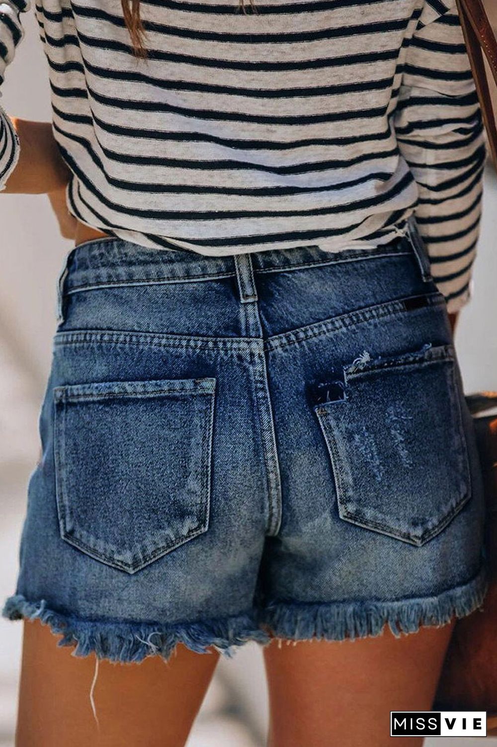 Hole Fringed Denim Casual Shorts