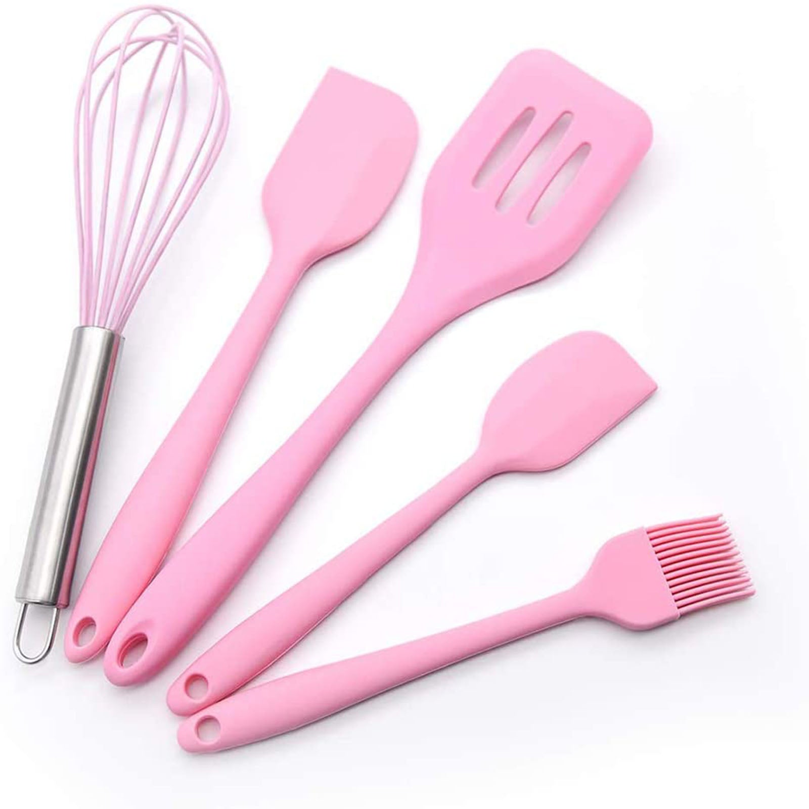 5Pcs Silicone Kitchen Utensils Set Nonstick Whisk Spatula Heat-Resistant Silicone Kitchen Cooking Tools Baking Cookware Gadgets Spatula Spoon Set