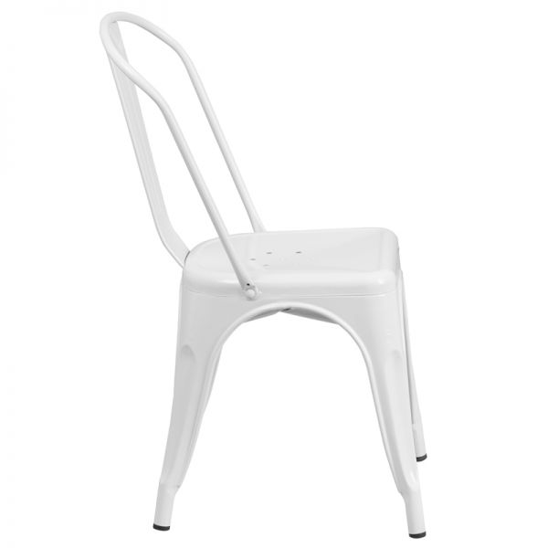 Perry Commercial Grade White Metal Indoor-Outdoor Stackable Chair