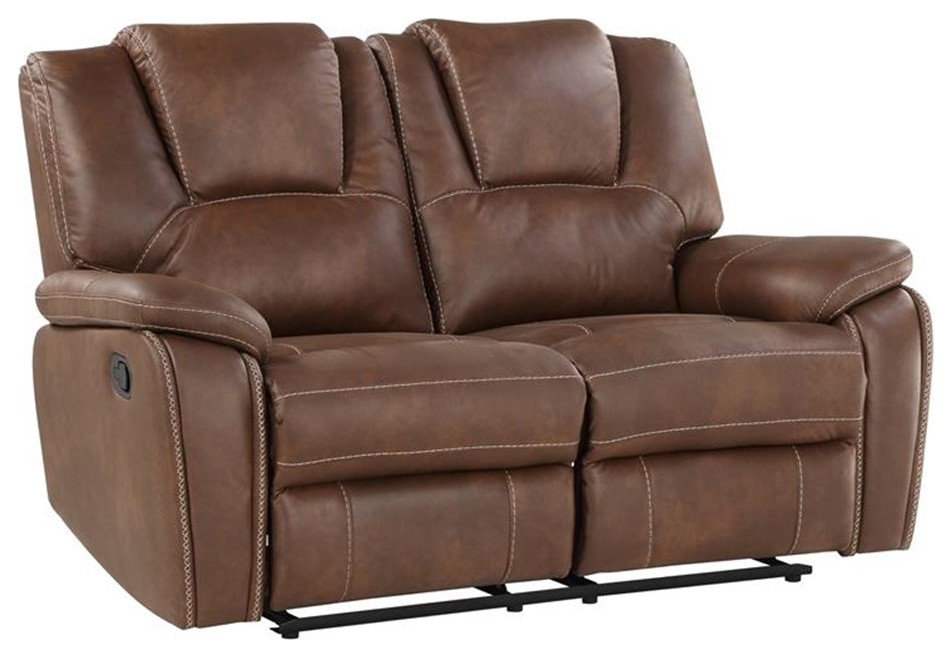 Bowery Hill Transitional Brown Faux Leather Manual Reclining Loveseat   Contemporary   Loveseats   by Homesquare  Houzz