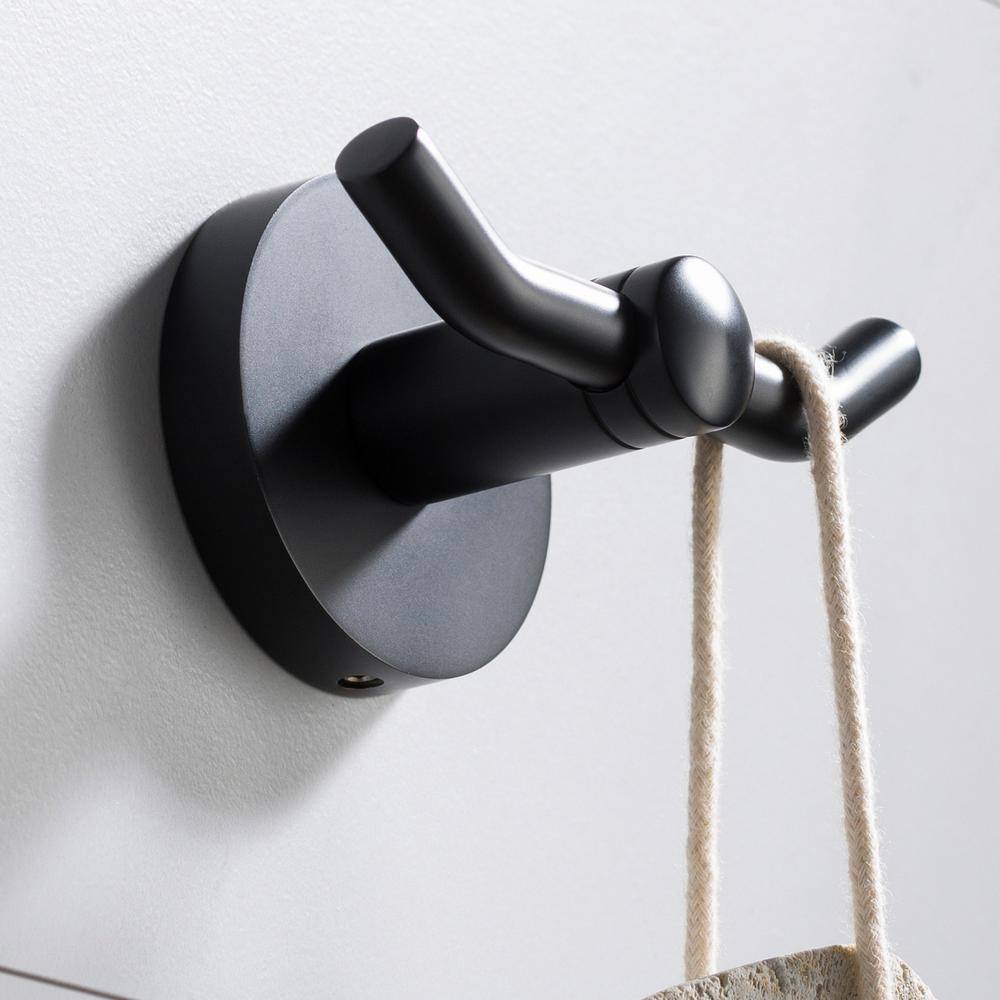 KRAUS Elie Bathroom Robe and Towel Double Hook in Matte Black KEA-18802MB