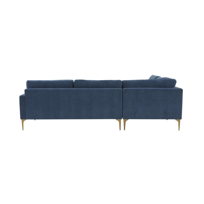 Serena Velvet Upholstered Large LAF Chaise Sectional with Brass Legs