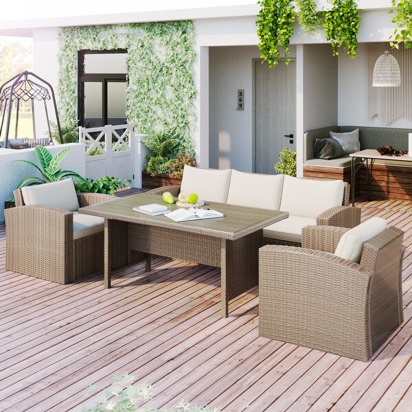 4-Pieces Outdoor Patio Garden Conversation Furniture Set for 5， PE Wicker Sectional Cushion Sofa Set for Any Outdoor or Places - Overstock - 37476149