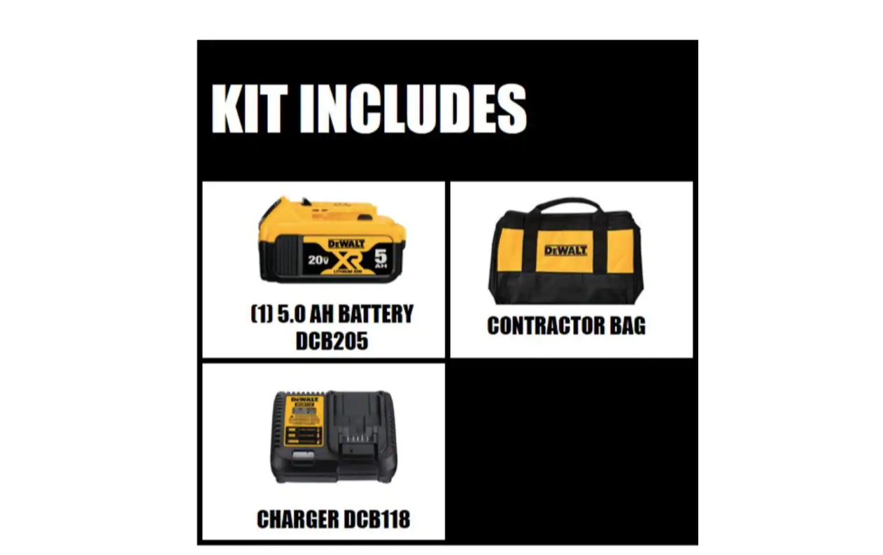 DEWALT DCB205CK 20-Volt MAX XR Premium Lithium-Ion 5.0Ah Battery Pack， Charger and Kit Bag