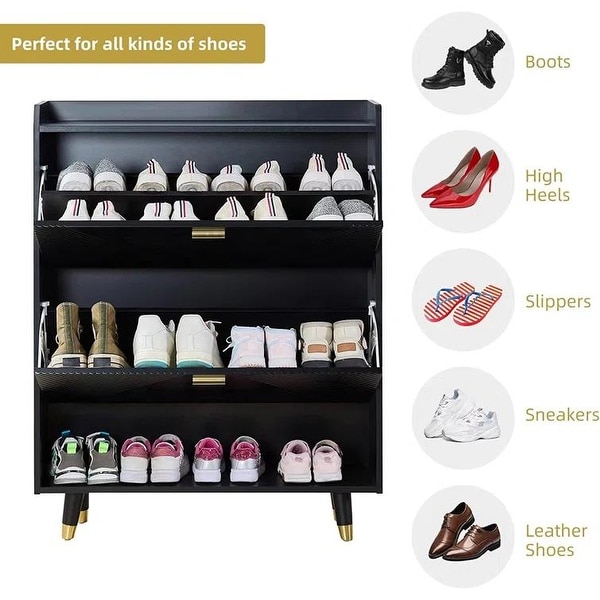 Shoe Storage Cabinet， Free Standing Tipping Bucket Shoe Rack Organizer with 2 Flip Drawers for Entryway，Bedroom，Hallway - - 37874159