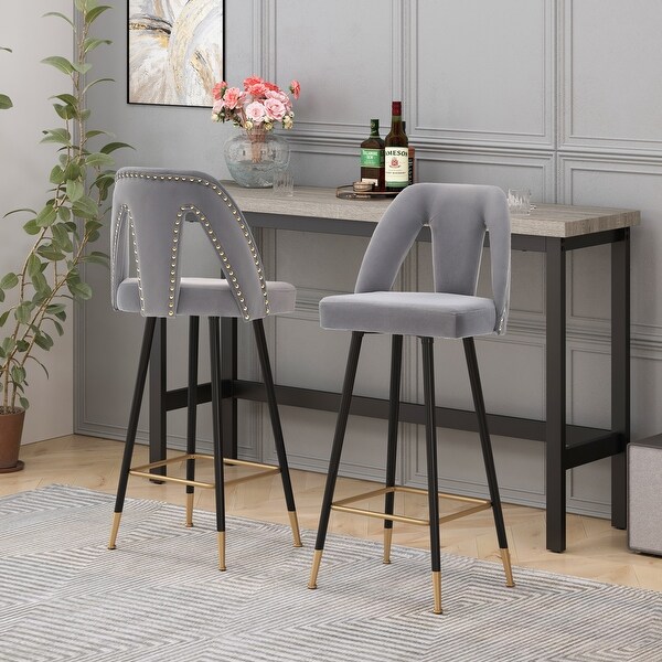 Velvet Upholstered Bar Stool，Set of 2