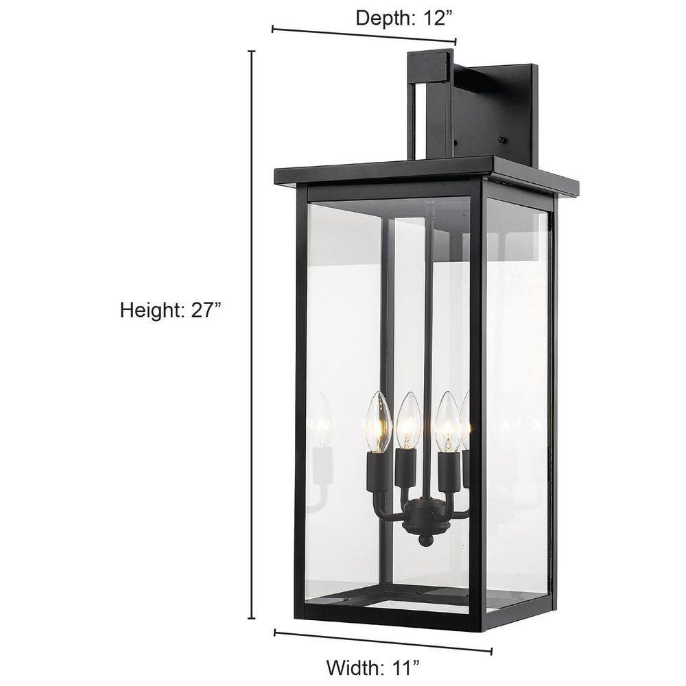 Millennium Lighting 27 in. 4-Light Powder Coat Black Outdoor Wall-Light Sconce with Clear Glass 2603-PBK