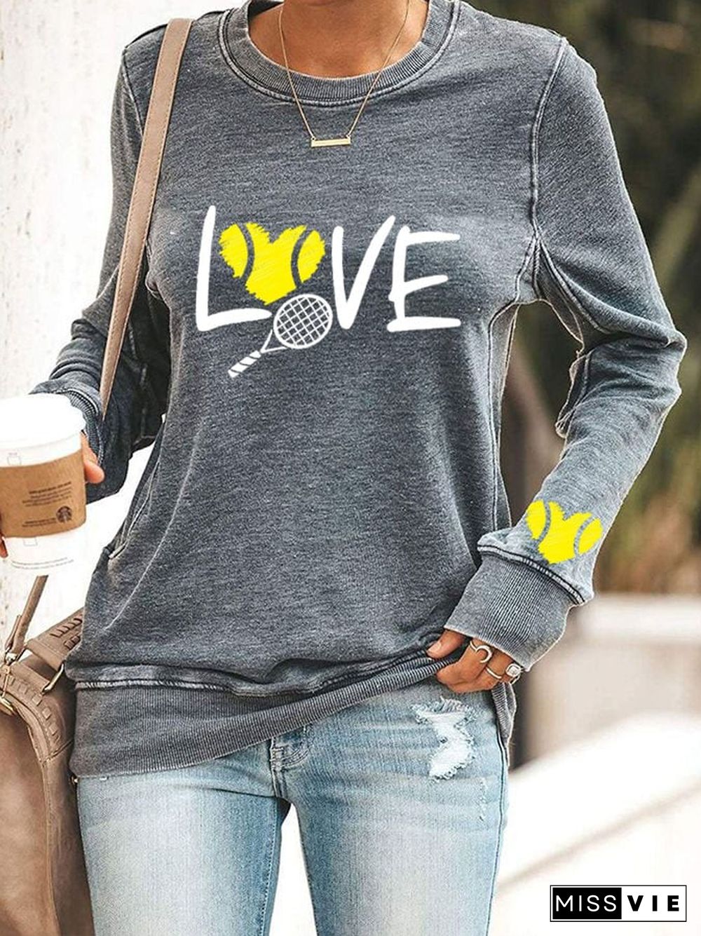 Women's love tennis printed casual sweatshirt