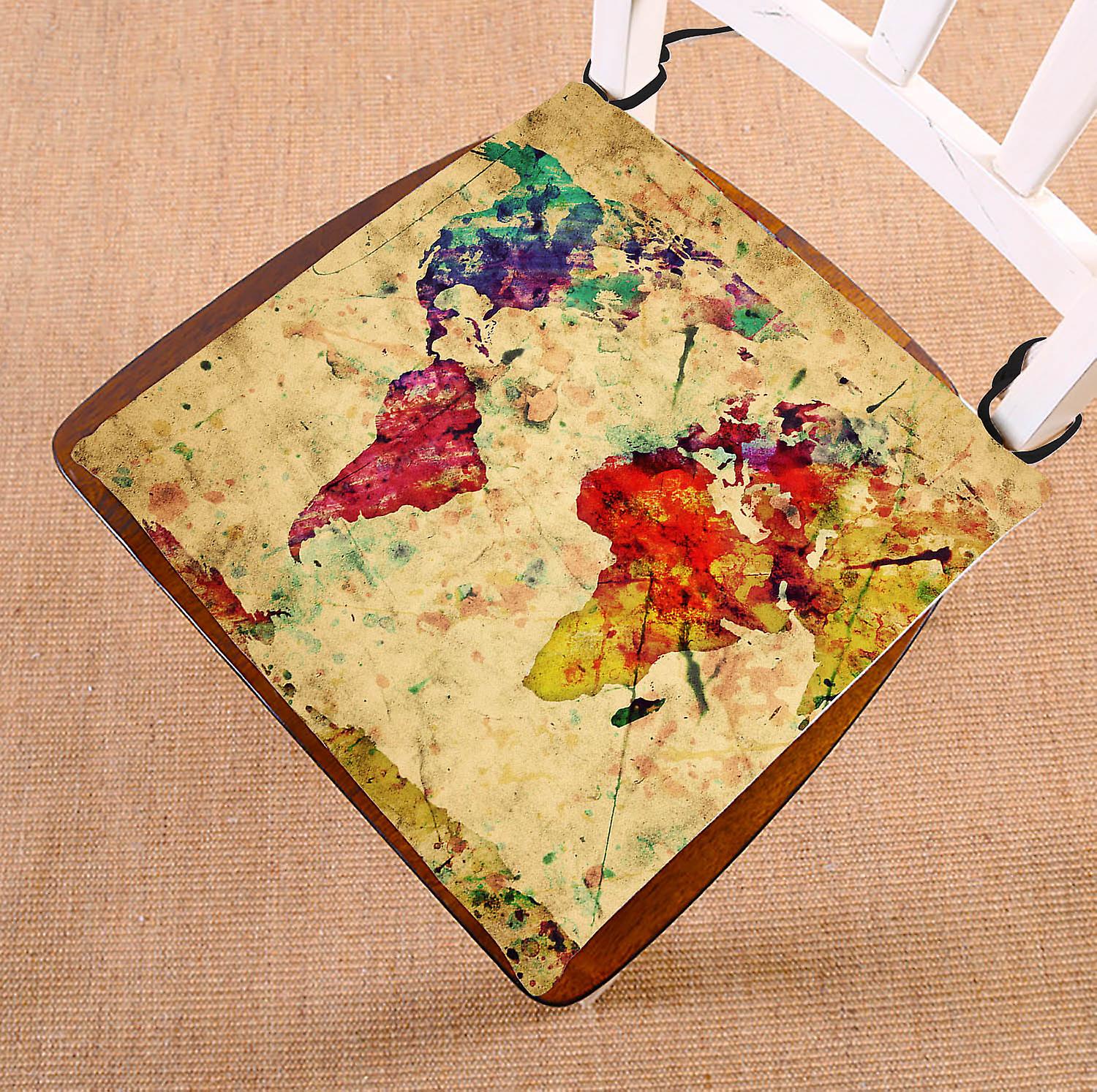 World Map Chair Cushion，colorful Retro World Map Chair Pad Seat Cushion Chair Cushion Floor Cushion 50x50 Cm