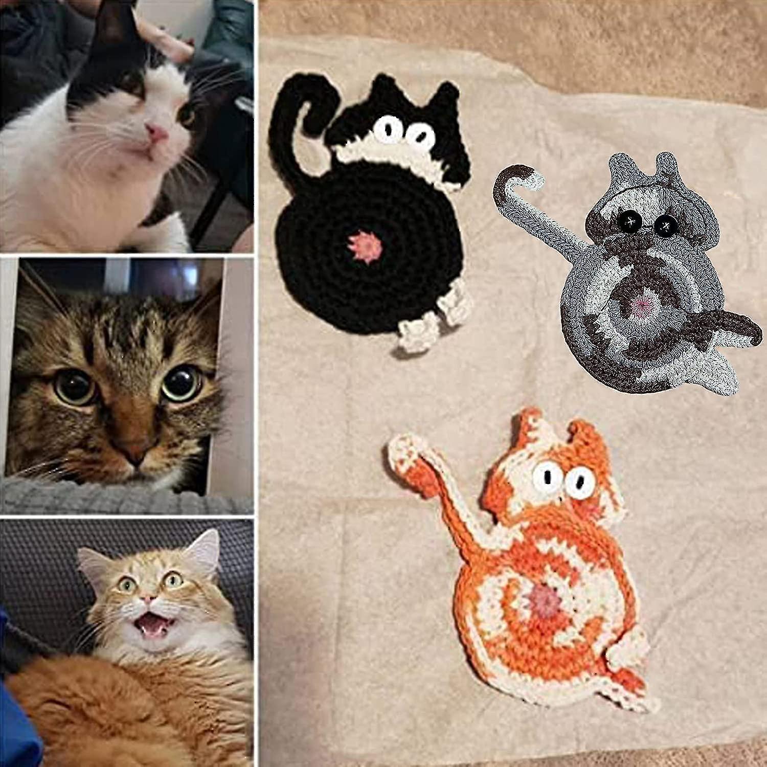 Cat Butt Coasters， Cute Crochet Coaster， Heat-resistant Absorbent Cup Mat