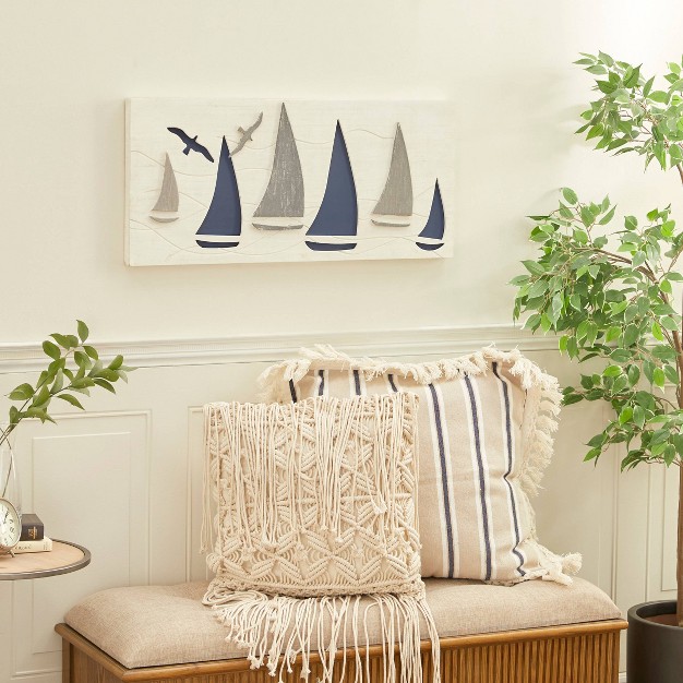 Coastal Wood Sail Boat Wall Decor White Olivia amp May