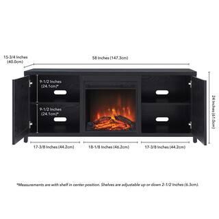 MeyerCross Granger 58 in. Black TV Stand Fits TV's up to 65 in. with Log Fireplace Insert TV1092