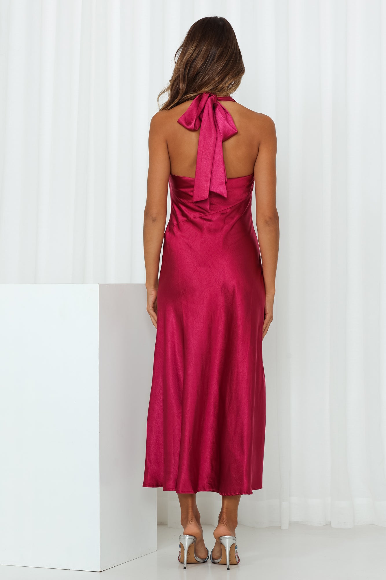 Satin Love Midi Dress Fushsia