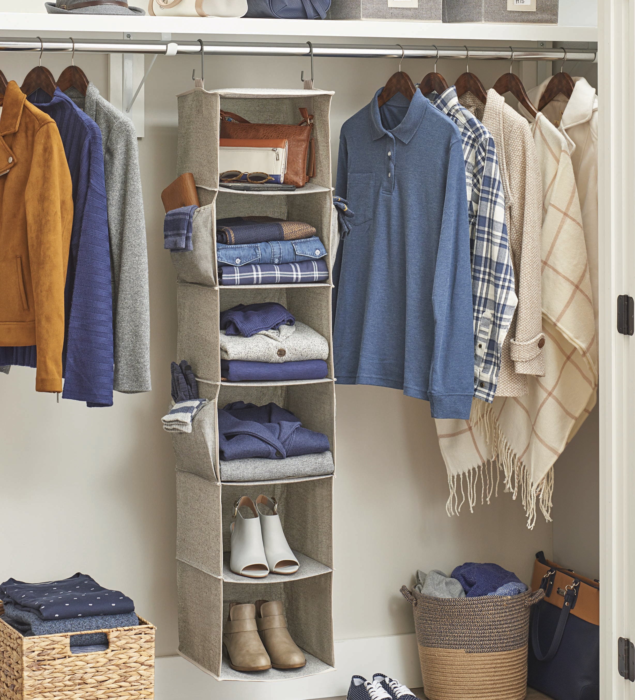 Better Homes & Gardens 6-Shelf Hanging Closet Organizer with 3 Side Pockets