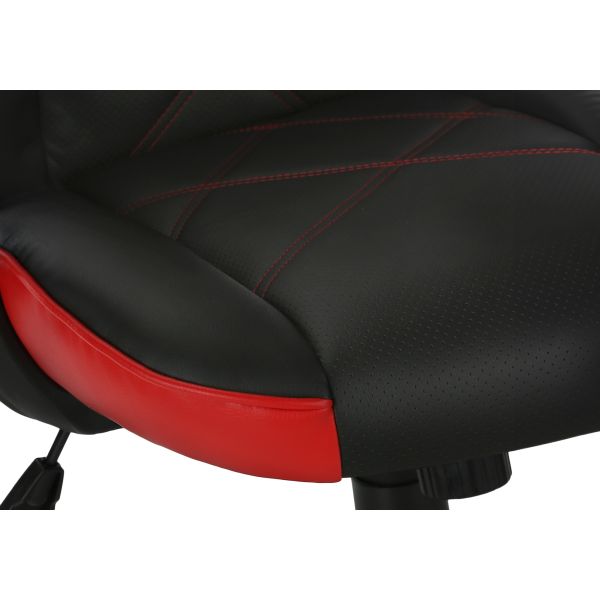 Office Chair， Gaming， Adjustable Height， Swivel， Ergonomic， Armrests， Computer Desk， Work， Black And Red Leather Look， Black Metal， Contemporary， Modern