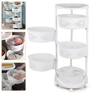 YIYIBYUS White Rolling 5-Tier PP Carbon Steel Storage Basket Shelving Unit (14.3 in. W x 36.2 in. H x 14.3 in. D) HG-HSYXF-6820