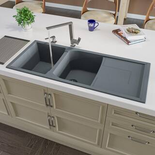 ALFI BRAND Drop-In Granite Composite 45.75 in. 5050 Double Bowl Kitchen Sink in Titanium AB4620DI-T