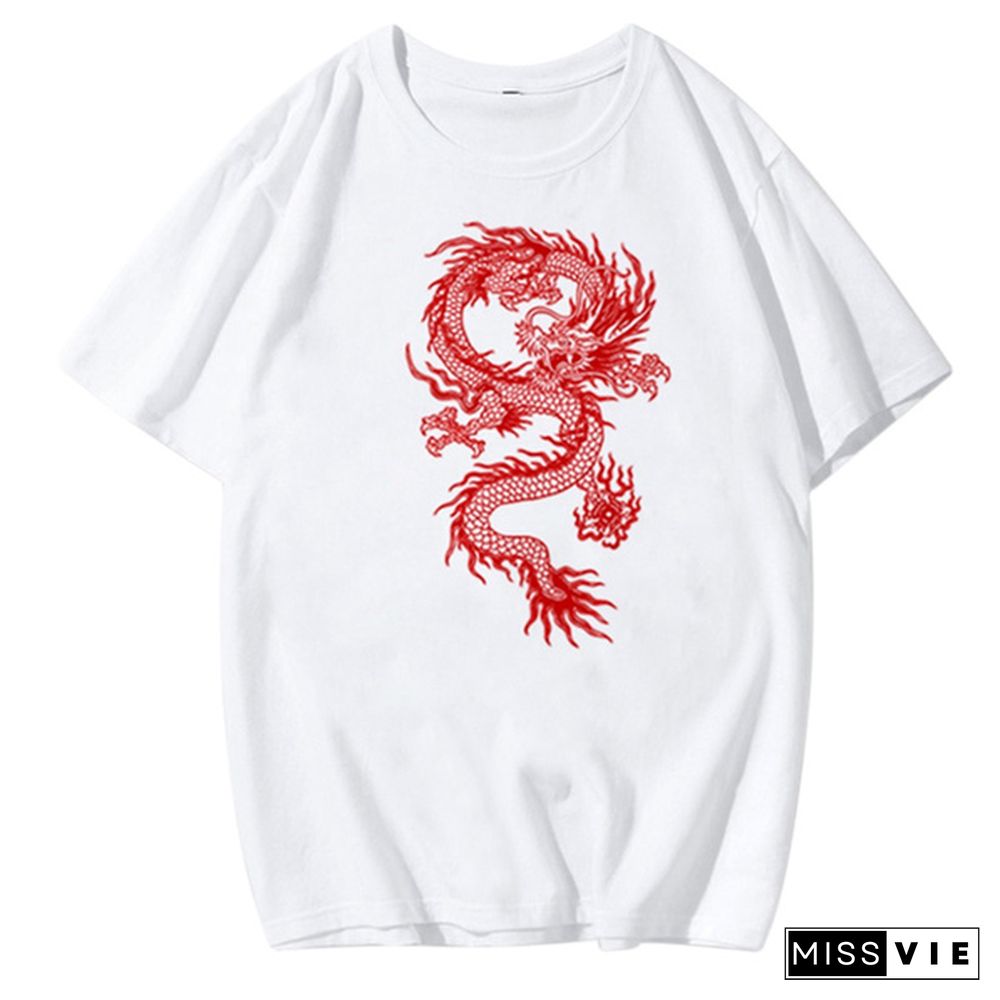 Unisex Men Women Dragon Print T-Shirt Plus Size Short Sleeve Casual Shirt Streetwear Hip Hop Tops Harajuku Ladies Summer Tee