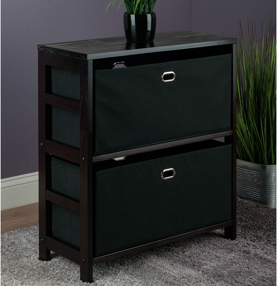 Torino 3 Piece Set Set Storage Shelf  Black Fabric Baskets   Transitional   Bookcases   by Homesquare  Houzz