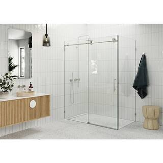 Glass Warehouse 56 in. W x 78 in. H Rectangular Sliding Frameless Corner Shower Enclosure in Nickel with Clear Glass 90SL-56-36-BN