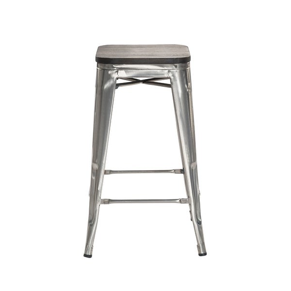 Rustic Metal Bar Stools with Wooden Tops (26in)(Set of 4)