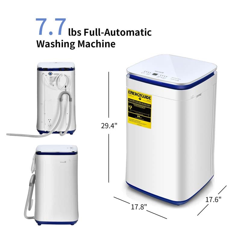 7.7lbs Full Automatic Washing Machine w/Heating Function, Portable Washer & Spinner Combo Built-In Drain Pump