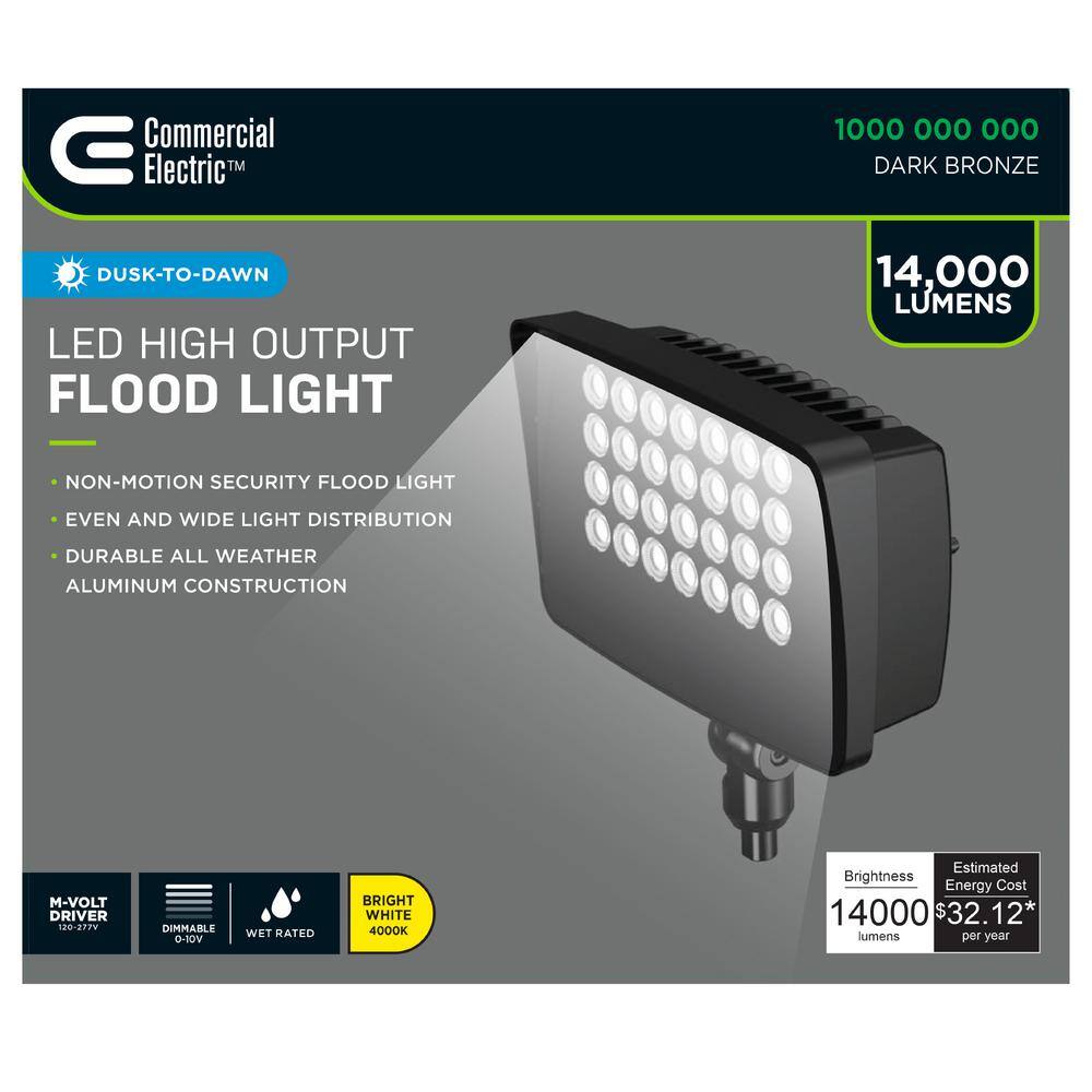 Commercial Electric 400W Equivalent Integrated LED Bronze Outdoor High Output Flood Light 12000 Lumens 4000K Dusk-to-Dawn PWRFX110-PC-4K-BZ